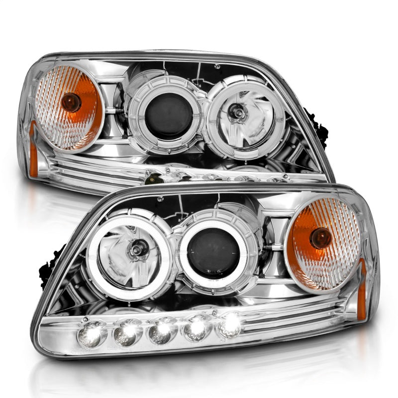 ANZO 1997.5-2003 Ford F-150 Projetor Faróis c/ Halo e LED Cromado 1pc