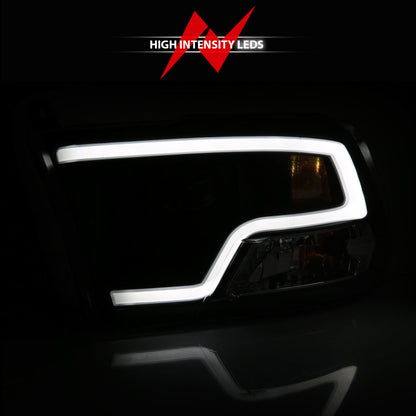ANZO 09-18 Dodge Ram 1500 Faros delanteros estilo tablón proyector negro con halo