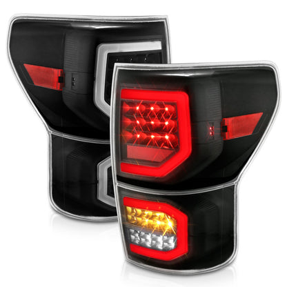 ANZO 2007-2013 Toyota Tundra Lanternas traseiras de LED estilo prancha pretas com lentes transparentes