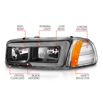Faróis Anzo 99-17 GMC Sierra/Denali preto âmbar (com barras de luz C)