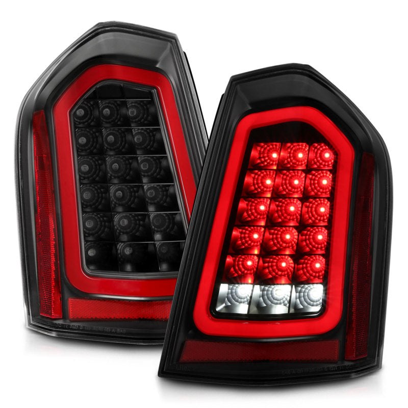 Lanternas traseiras de LED ANZO 11-14 Chrysler 300 pretas com sequencial