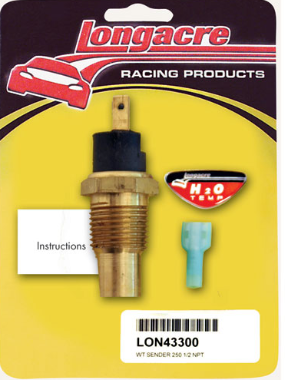 Longacre Racing - Sensor de temperatura del agua 250 grados 1/2 NPT (43300)
