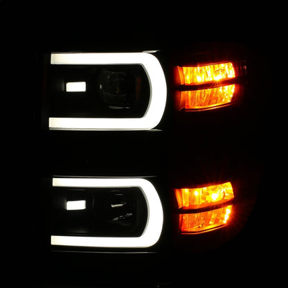 ANZO 14-15 Chevrolet Silverado 1500 Faros delanteros proyectores con estilo tablón Switchback negro con ámbar