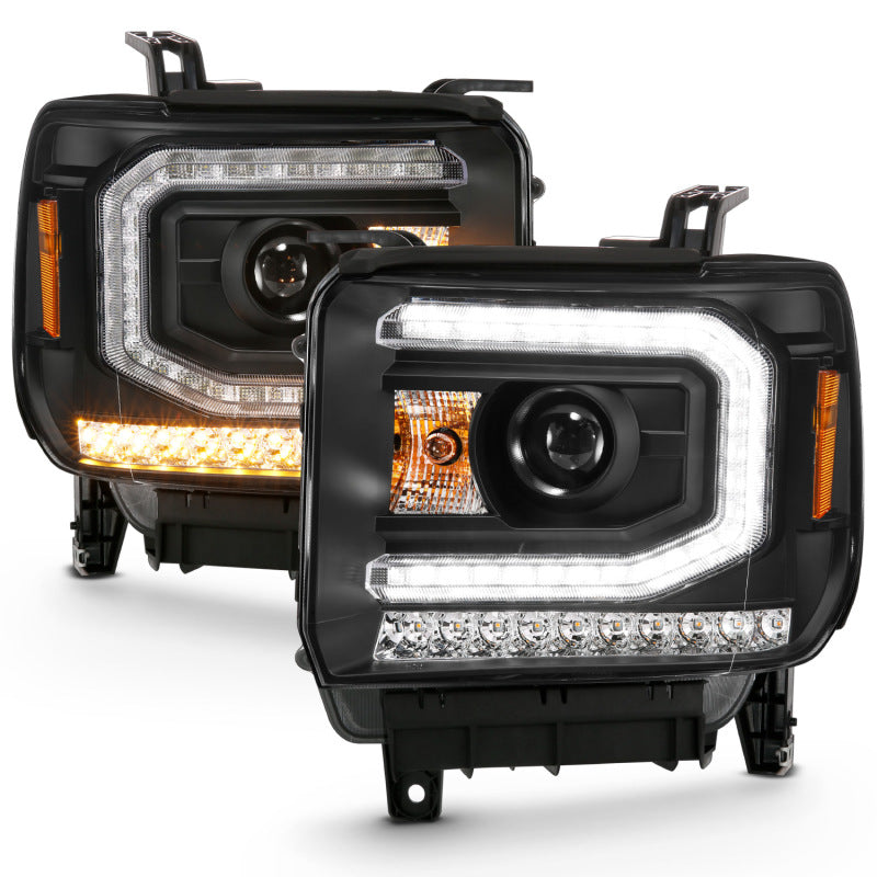 Projetor ANZO 2016-2019 Gmc Sierra 1500 Farol estilo prancha preto com sinal âmbar sequencial