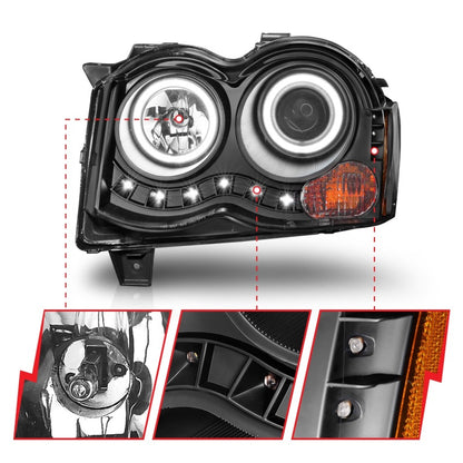 ANZO 2008-2010 Jeep Grand Cherokee Projetor Faróis c/ Halo Black (CCFL)