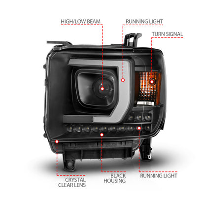 ANZO 2014-2015 Gmc Sierra 1500HD projetor estilo prancha farol preto com drl