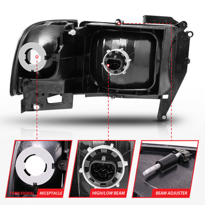 ANZO 1994-2001 Dodge Ram Cristal Faróis Preto
