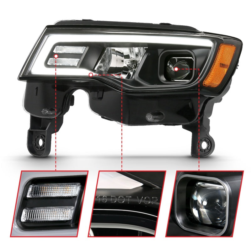 ANZO 2017-2018 Jeep Grand Cherokee Projetor Faróis c/ Plank Style Switchback - Preto c/ Âmbar