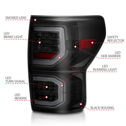 ANZO 2007-2013 Toyota Tundra Lanternas traseiras de LED estilo prancha pretas com lentes fumê