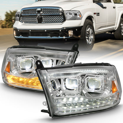 ANZO 2009-2018 Projetor Dodge Ram 1500 Led Plank Style Switchback HL Halo Chrome Amber (estilo OE)