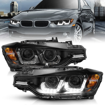 ANZO 2012-2015 BMW Série 3 Faróis projetores com U-Bar preto