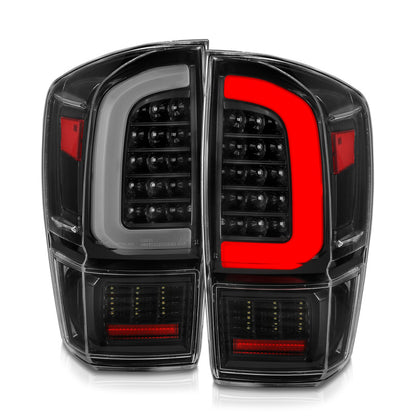 Lanternas traseiras de LED ANZO 16-21 Toyota Tacoma - com barra de luz preta sequencial e lentes transparentes