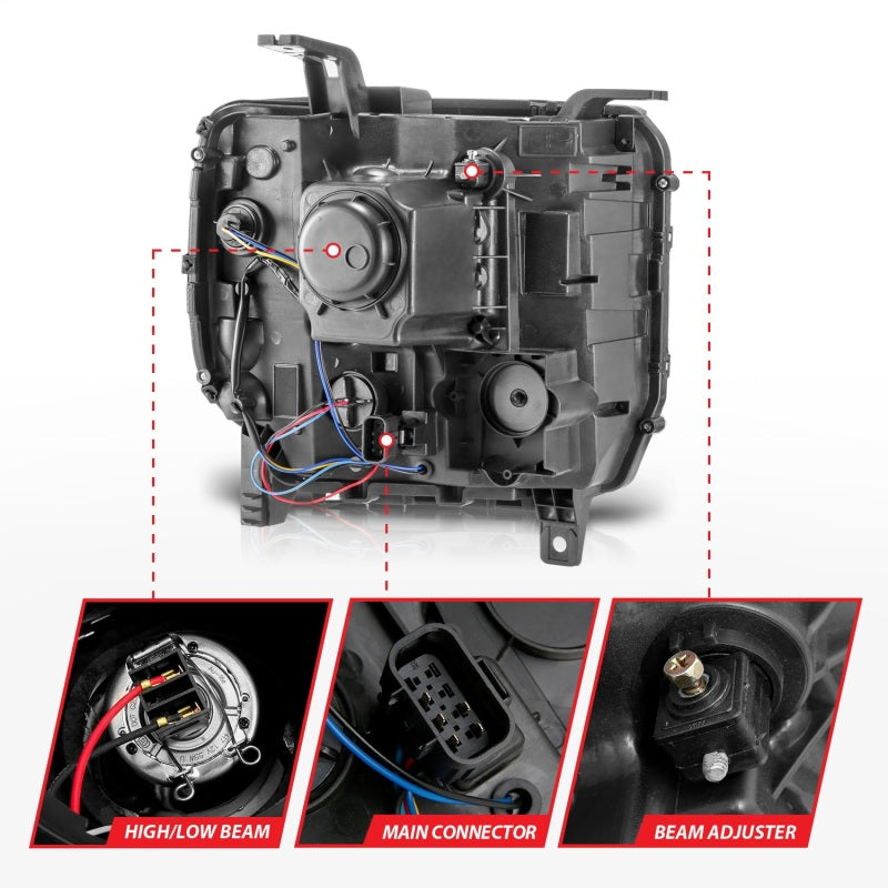 ANZO 14-15 GMC Sierra 1500/2500HD/3500HD Farol projetor estilo prancha - Caixa cromada