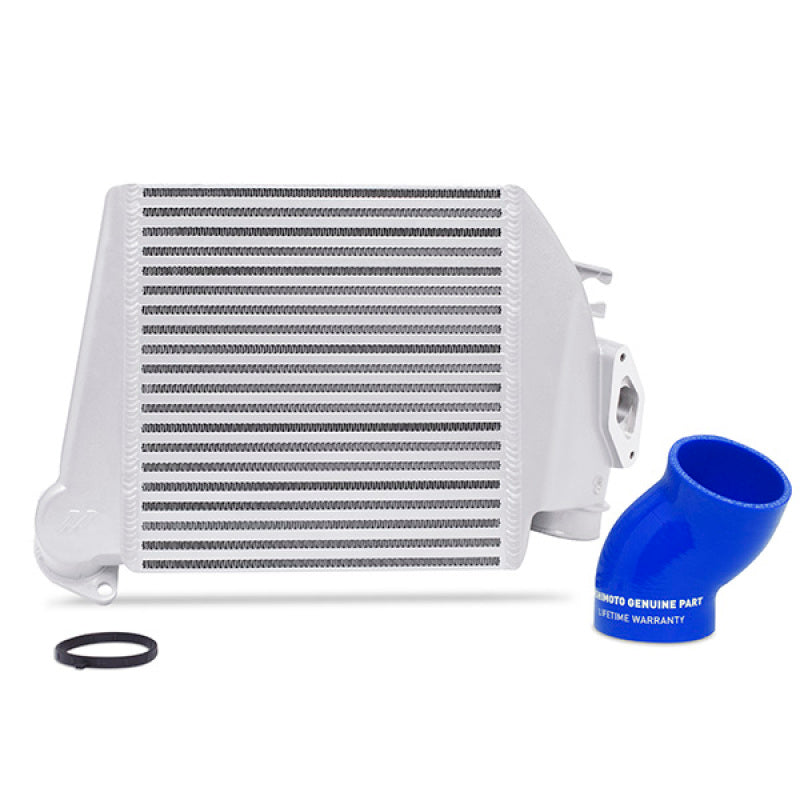 Mishimoto 08-14 Subaru WRX Kit de intercooler de montaje superior - Mangueras plateadas y azules con recubrimiento de polvo
