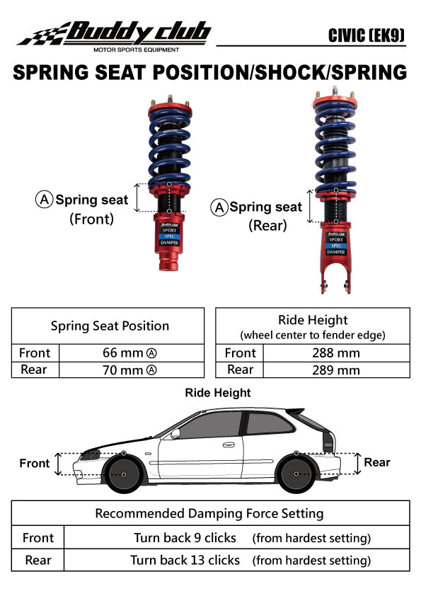 Buddy Club - Kit Sport Spec Damper Coilovers Honda Civic 92-00, Integra 94-01 EG/EK/DC2 (BC02-SSHEG)
