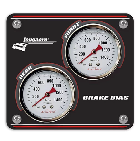 Longacre Racing - Mini Brake Balance Panel (2) 1.5", 1500 PSI White Face AccuTech Gauges (44124)