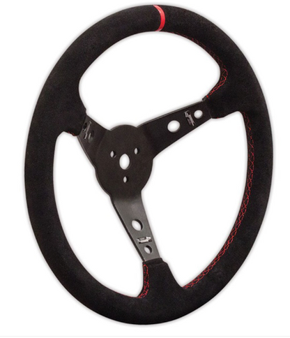 Longacre Racing - Volante de alumínio de 15" Punho de camurça preta com costura vermelha (56797)