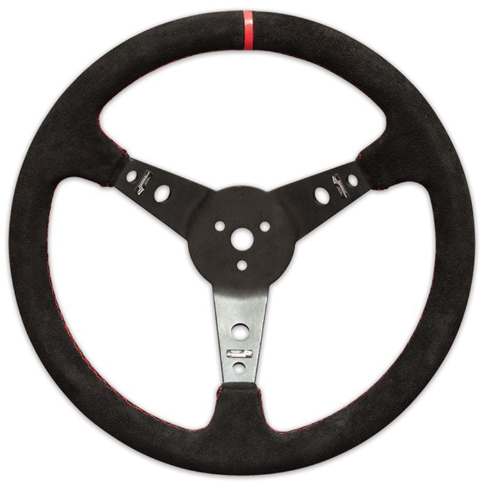 Longacre Racing - 15" Aluminum Steering Wheel Black suede grip with red stitching (56797)
