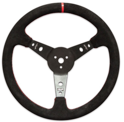 Longacre Racing - Volante de alumínio de 15" Punho de camurça preta com costura vermelha (56797)
