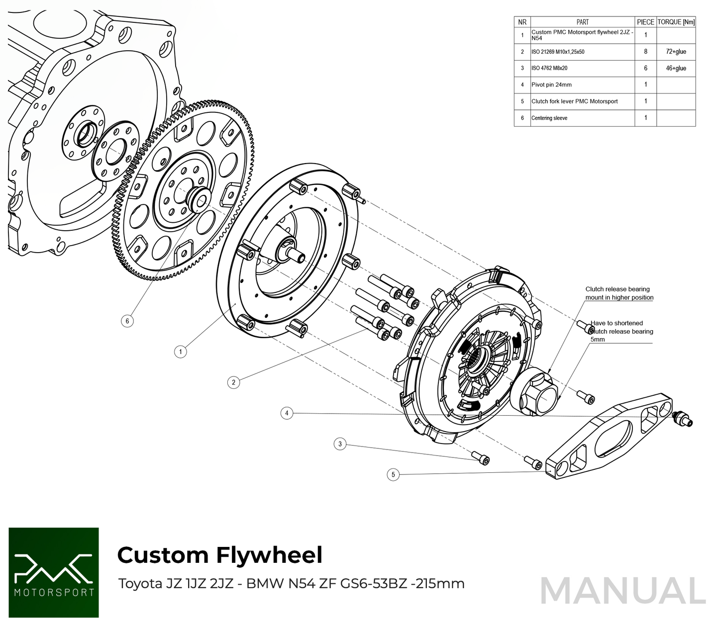 PMC Motorsport - STAGE 2 Toyota JZ 1JZ 2JZ - BMW N54 6-biegów - 215mm / 8.46" (S2-JZ-N54-709)