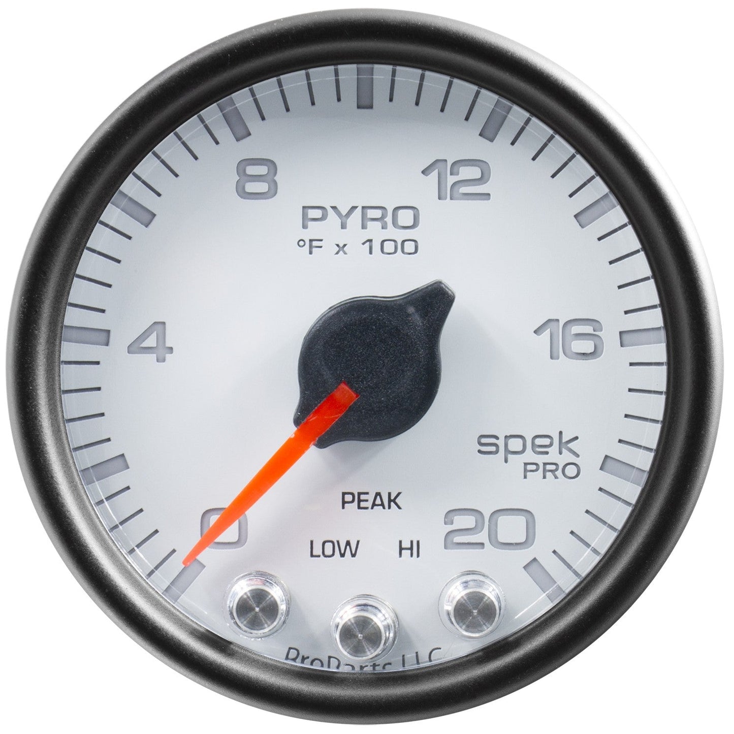 AutoMeter - 2-1/16" PYROMETER, 0-2000 °F, STEPPER MOTOR, SPEK-PRO, WHITE DIAL, BLACK BEZEL, CLEAR LENS (P31012)