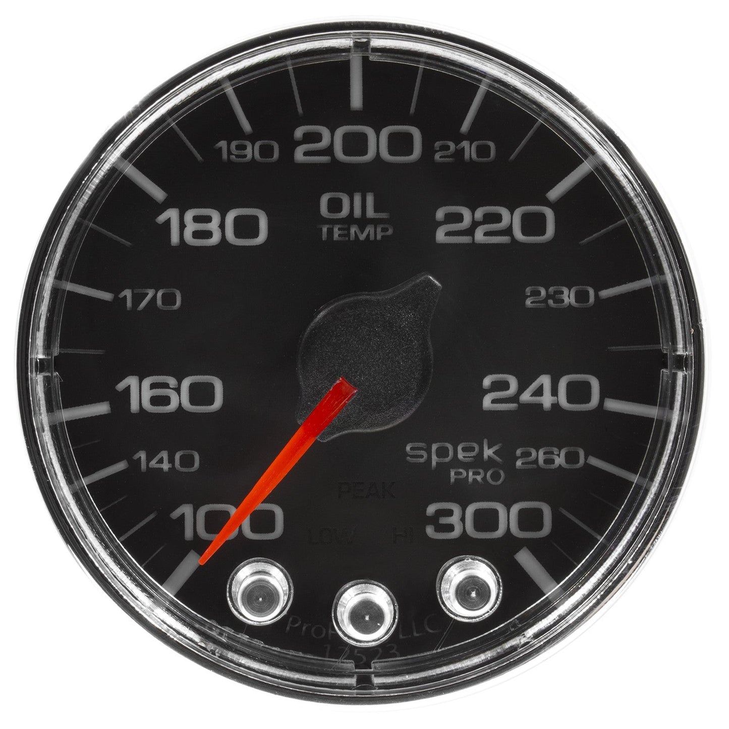 AutoMeter - 2-1/16" OIL TEMPERATURE, 100-300 °F, STEPPER MOTOR, SPEK-PRO, BLACK DIAL, CHROME BEZEL, FLAT ANTIGLARE LENS  (P322318)
