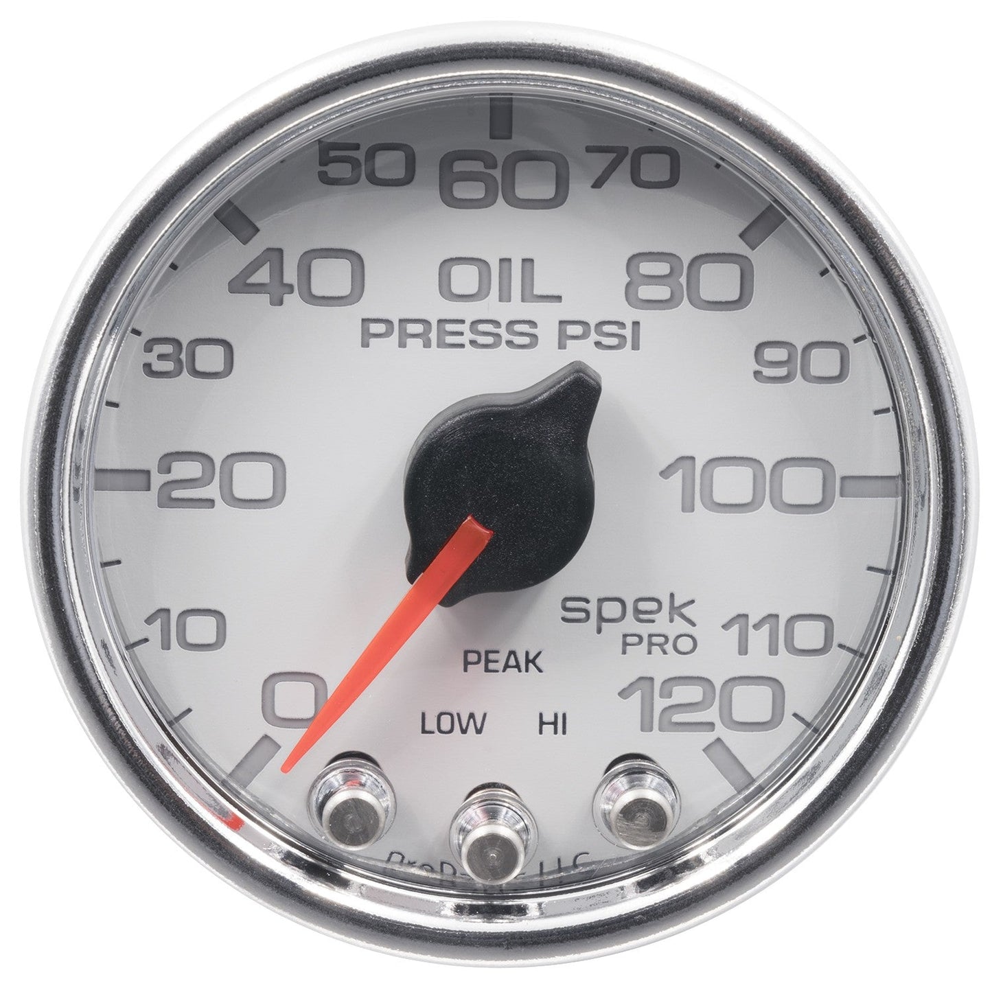 AutoMeter - 2-1/16" OIL PRESSURE, 0-120 PSI, STEPPER MOTOR, SPEK-PRO, WHITE DIAL, CHROME BEZEL, CLEAR LENS (P32511)
