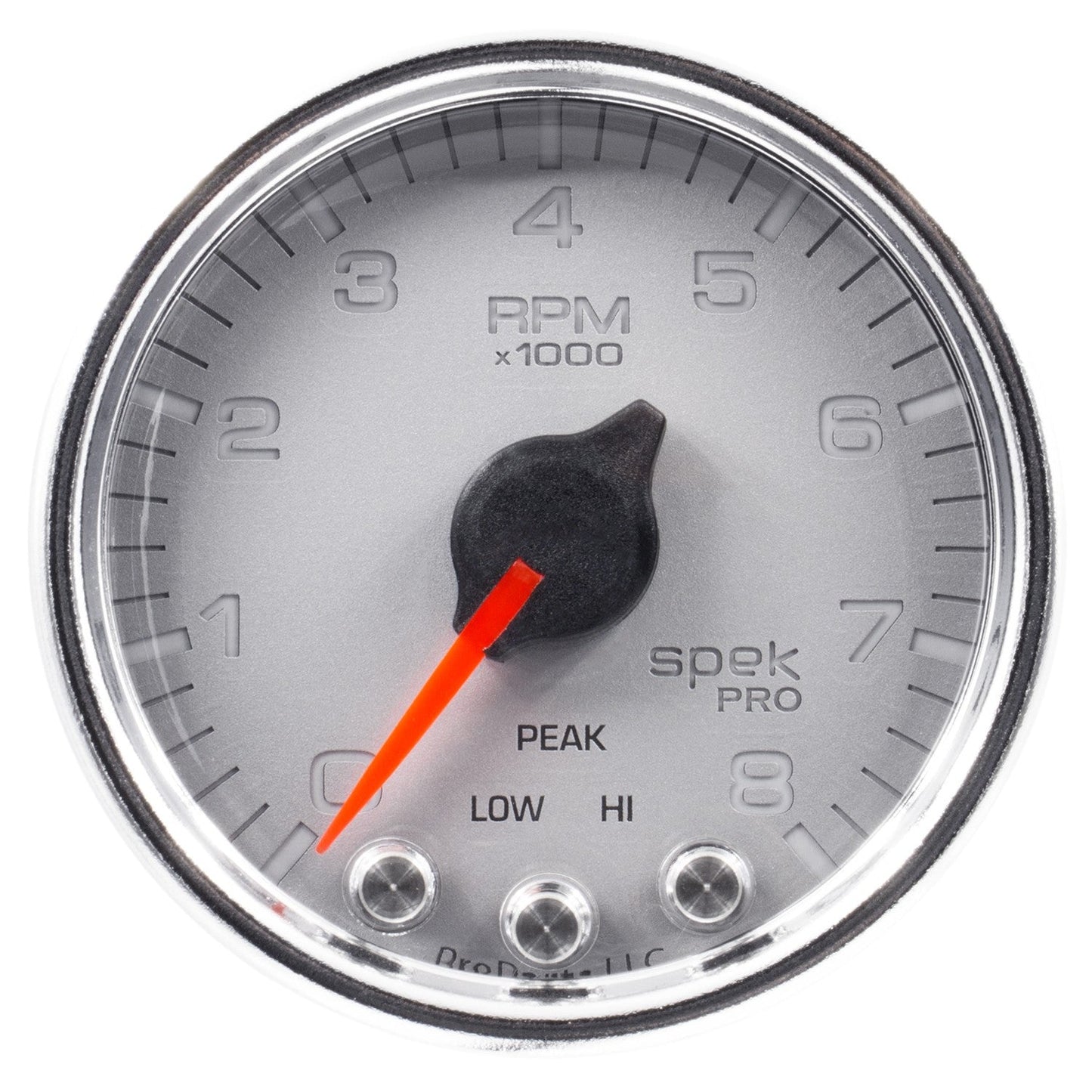 AutoMeter - 2-1/16" IN-DASH TACHOMETER, 0-8,000 RPM, SPEK-PRO, SILVER DIAL, CHROME BEZEL, CLEAR LENS  (P33421)