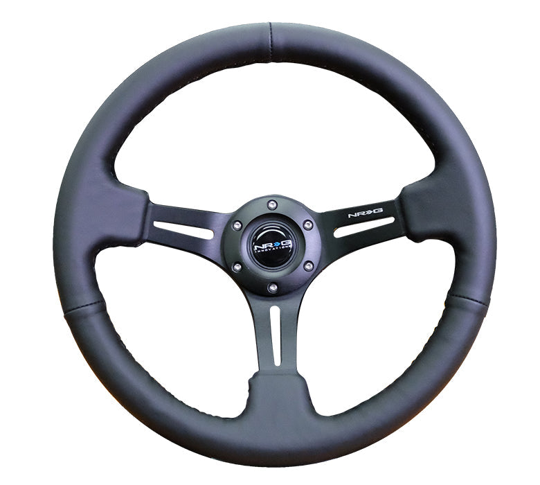 NRG - DEEP DISH SPORT STEERING WHEEL REINFORCED VERSION W/ THREE SPOKE CENTER W/ SLITS 3IN DEEP DISH