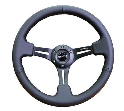 NRG - DEEP DISH SPORT STEERING WHEEL REINFORCED VERSION W/ THREE SPOKE CENTER W/ SLITS 3IN DEEP DISH