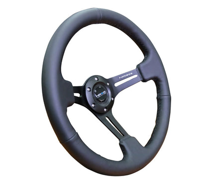 NRG - DEEP DISH SPORT STEERING WHEEL REINFORCED VERSION W/ THREE SPOKE CENTER W/ SLITS 3IN DEEP DISH