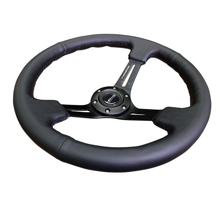 NRG - DEEP DISH SPORT STEERING WHEEL REINFORCED VERSION W/ THREE SPOKE CENTER W/ SLITS 3IN DEEP DISH