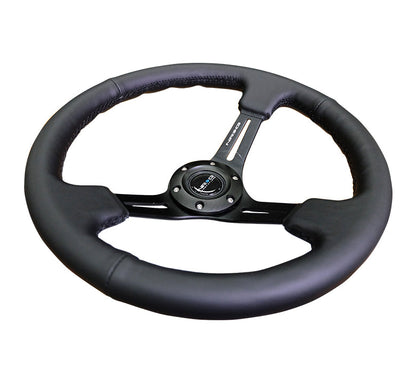 NRG - DEEP DISH SPORT STEERING WHEEL REINFORCED VERSION W/ THREE SPOKE CENTER W/ SLITS 3IN DEEP DISH