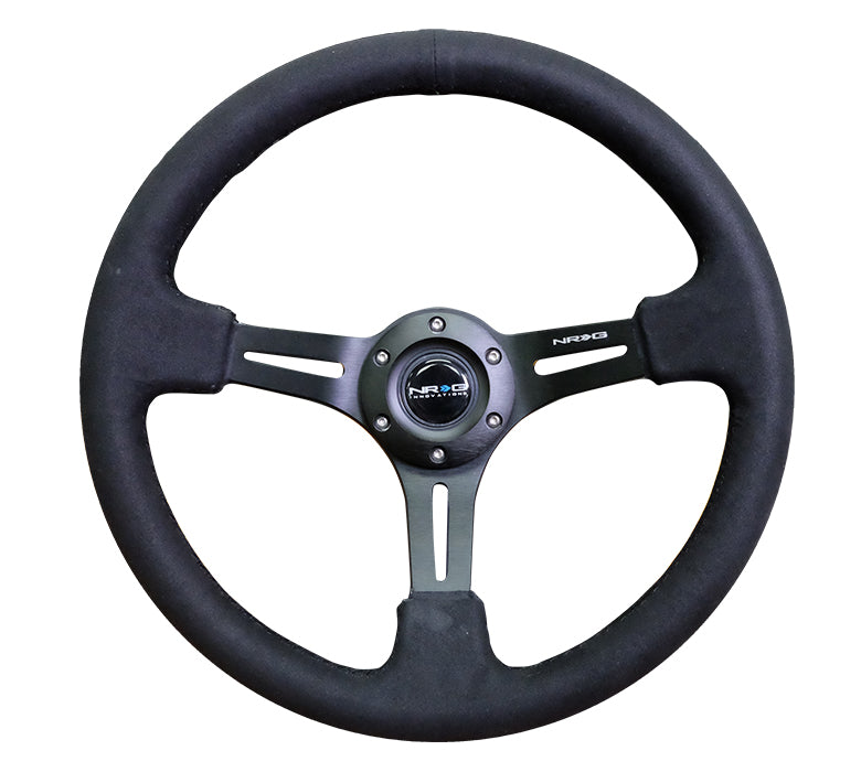 NRG - VOLANTE REFORZADO 350MM SPORT (3" DE PROFUNDIDAD) CUERO NEGRO CON COSTURAS ALCANTARA