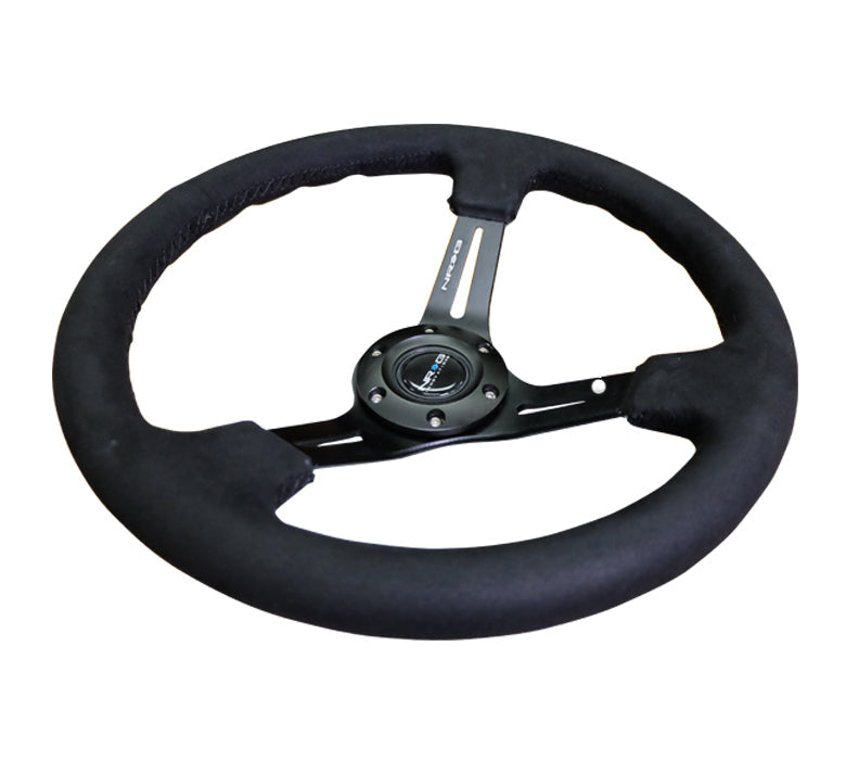 NRG - VOLANTE REFORZADO 350MM SPORT (3" DE PROFUNDIDAD) CUERO NEGRO CON COSTURAS ALCANTARA