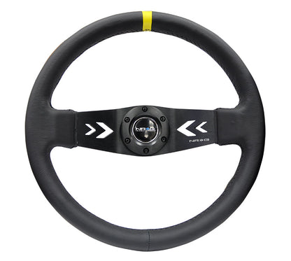 NRG - DEEP DISH SPORT STEERING WHEEL REINFORCED VERSION W/ TWO SPOKE CENTER W/ ARROW CUT OUT 3IN DEEP DISH