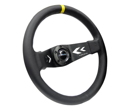NRG - DEEP DISH SPORT STEERING WHEEL REINFORCED VERSION W/ TWO SPOKE CENTER W/ ARROW CUT OUT 3IN DEEP DISH