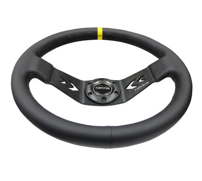 NRG - DEEP DISH SPORT STEERING WHEEL REINFORCED VERSION W/ TWO SPOKE CENTER W/ ARROW CUT OUT 3IN DEEP DISH