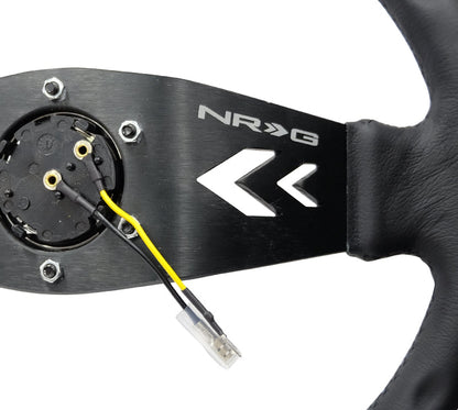 NRG - DEEP DISH SPORT STEERING WHEEL REINFORCED VERSION W/ TWO SPOKE CENTER W/ ARROW CUT OUT 3IN DEEP DISH