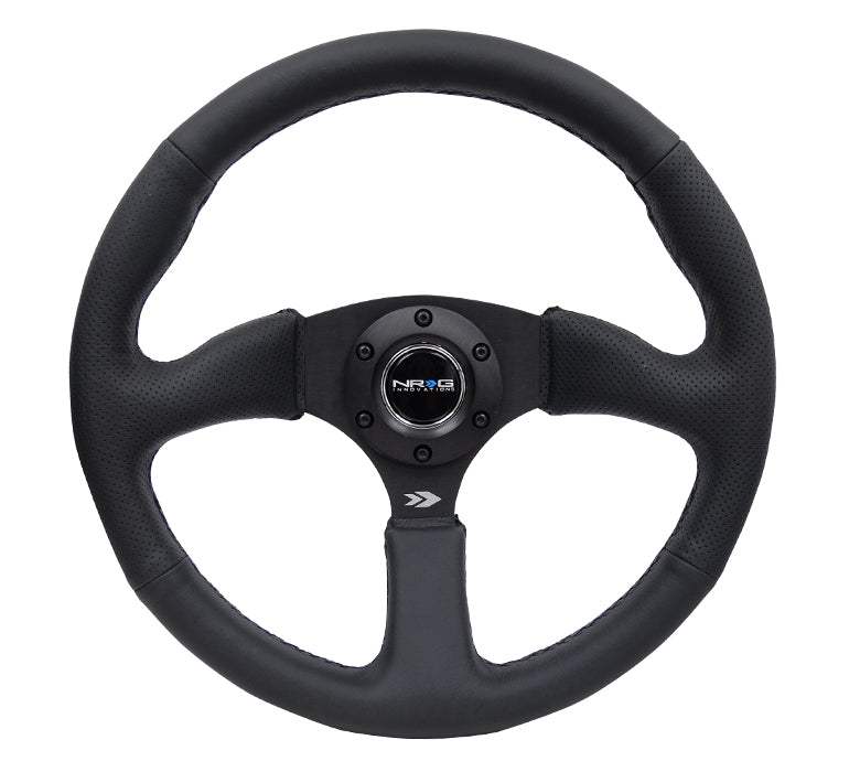 NRG - VOLANTE REFORÇADO - 350MM SPORT COURO RACING (2,5" PROFUNDIDADE) COMFORT GRIP 5MM MATTE BLACK SPOKE