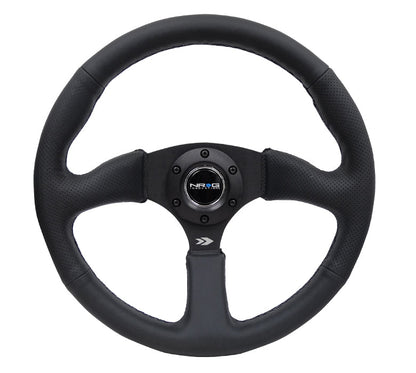 NRG - VOLANTE REFORÇADO - 350MM SPORT COURO RACING (2,5" PROFUNDIDADE) COMFORT GRIP 5MM MATTE BLACK SPOKE