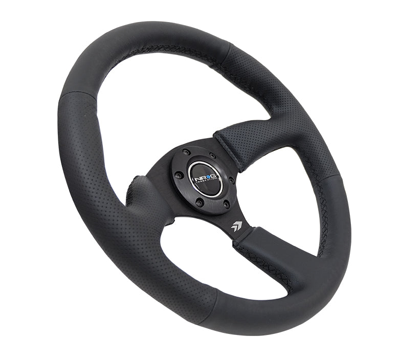 NRG - VOLANTE REFORÇADO - 350MM SPORT COURO RACING (2,5" PROFUNDIDADE) COMFORT GRIP 5MM MATTE BLACK SPOKE