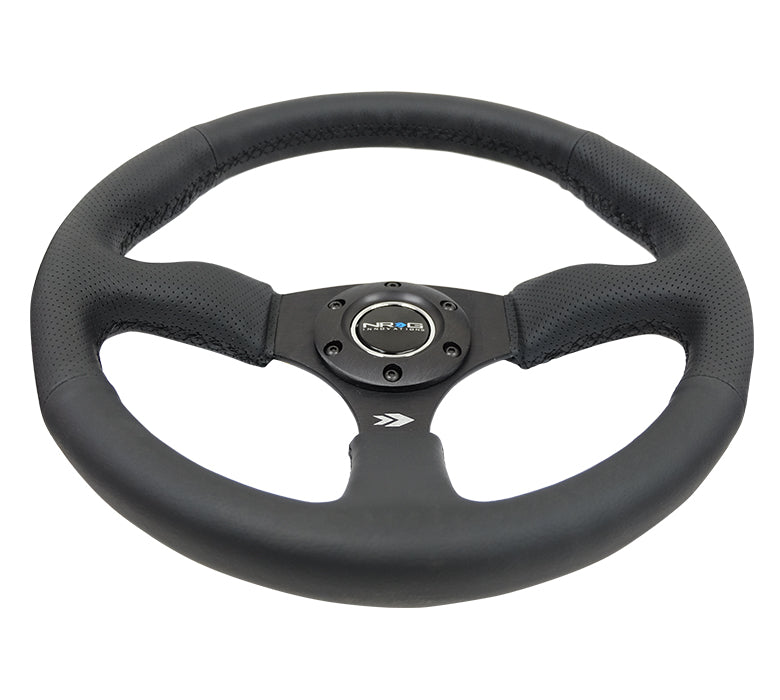 NRG - VOLANTE REFORÇADO - 350MM SPORT COURO RACING (2,5" PROFUNDIDADE) COMFORT GRIP 5MM MATTE BLACK SPOKE