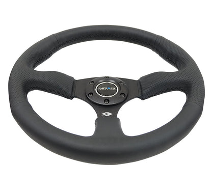 NRG - VOLANTE REFORÇADO - 350MM SPORT COURO RACING (2,5" PROFUNDIDADE) COMFORT GRIP 5MM MATTE BLACK SPOKE