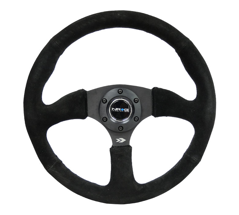 NRG - VOLANTE REFORÇADO - 350MM SPORT SUEDE RACING (2.5" DEEP) COMFORT GRIP, 5MM MATTE BLACK SPOKE