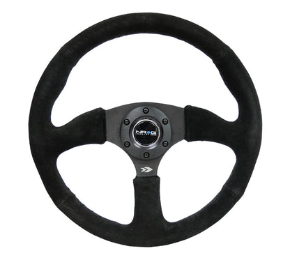 NRG - VOLANTE REFORÇADO - 350MM SPORT SUEDE RACING (2.5" DEEP) COMFORT GRIP, 5MM MATTE BLACK SPOKE