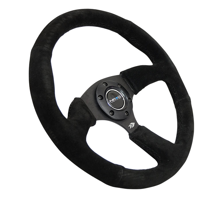 NRG - VOLANTE REFORÇADO - 350MM SPORT SUEDE RACING (2.5" DEEP) COMFORT GRIP, 5MM MATTE BLACK SPOKE