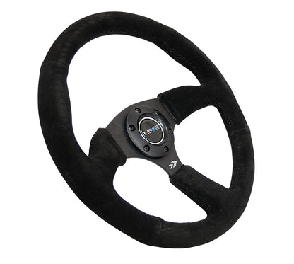 NRG - VOLANTE REFORÇADO - 350MM SPORT SUEDE RACING (2.5" DEEP) COMFORT GRIP, 5MM MATTE BLACK SPOKE