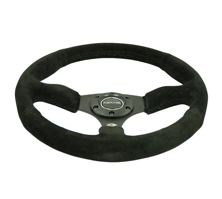 NRG - VOLANTE REFORÇADO - 350MM SPORT SUEDE RACING (2.5" DEEP) COMFORT GRIP, 5MM MATTE BLACK SPOKE