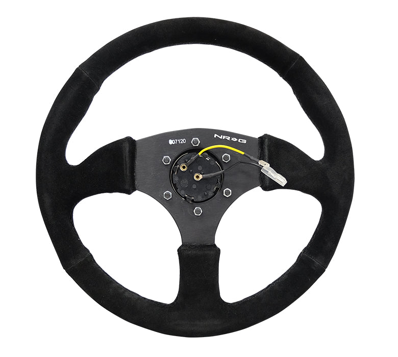 NRG - VOLANTE REFORÇADO - 350MM SPORT SUEDE RACING (2.5" DEEP) COMFORT GRIP, 5MM MATTE BLACK SPOKE